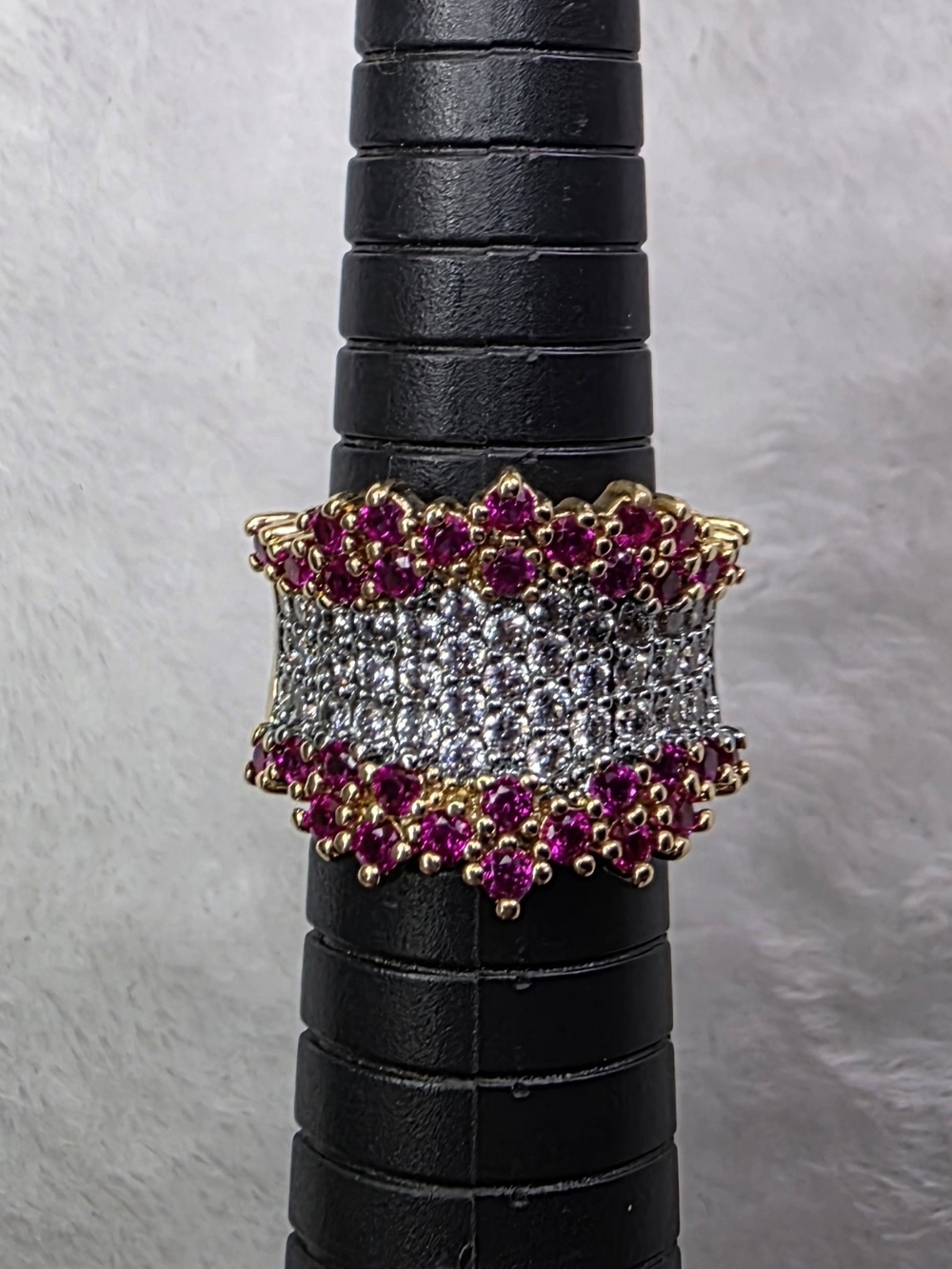 Gold Tone Pink and Gold Moissanite Wide Statement Ring